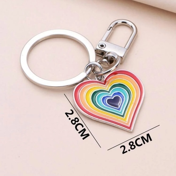 Rainbow Heart Charm Keychain Silver Plated Keyfob Multicolor - Picture 5 of 7